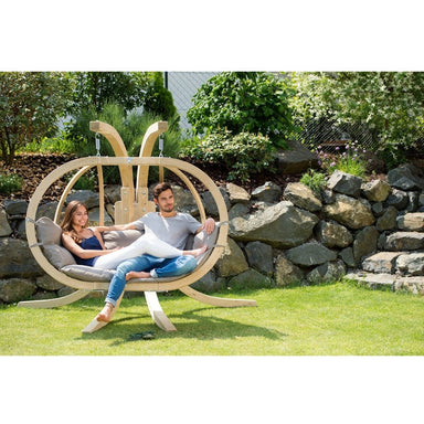 Amazonas globo hanging chair double seater royal taupe with people