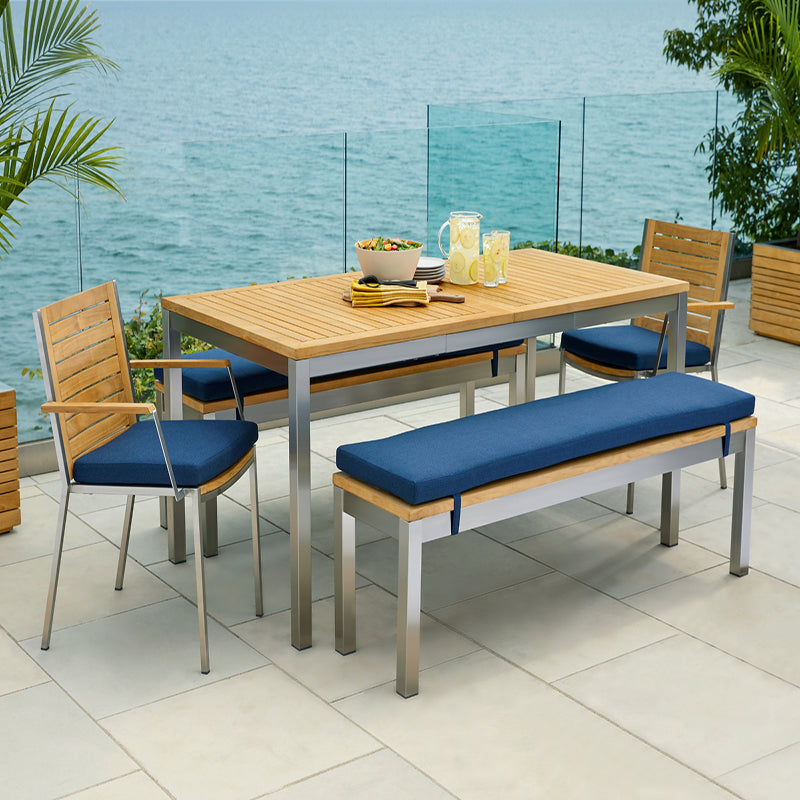 Monterey 5 Piece Dining Set with 96 in. Table & Bench Seating - SS Teak - Canvas Natural