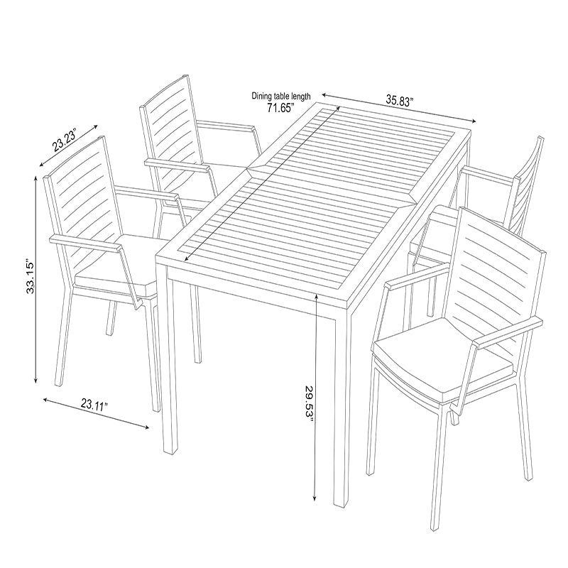 NewAge Products Monterey 5 Piece Dining Set with 72 in. Table - SS Teak - Cast Slate