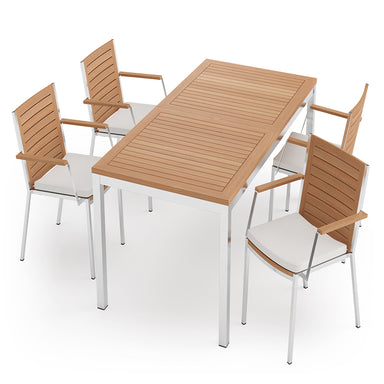 Monterey 5 Piece Dining Set with 72 in. Table - SS Teak - Canvas Natural