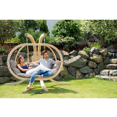 Amazonas globo hanging chair double seater royal taupe with people