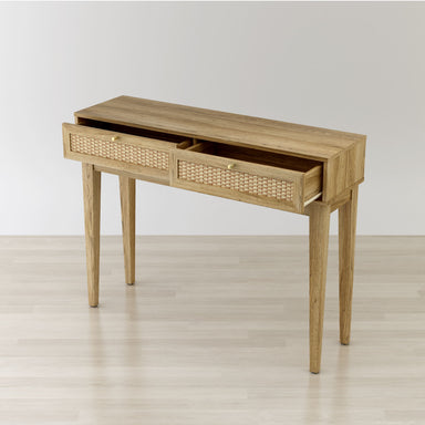 Anderson teak entryway table - open drawers