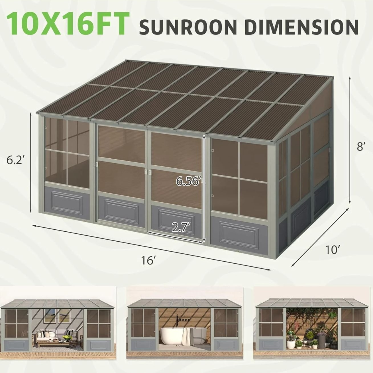 EROMMY 10x16 Solarium Outdoor Sunroom