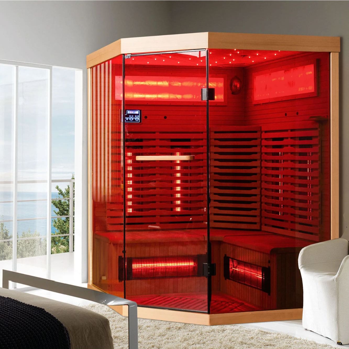 EROMMY 6 Person Infrared Sauna Corner Unit