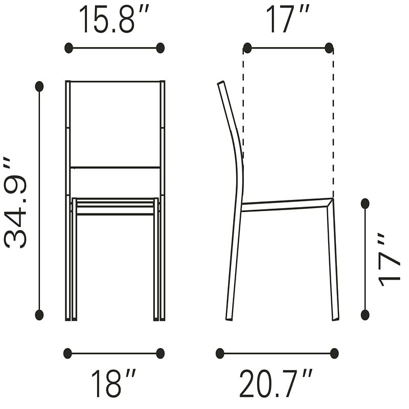 Zou Modern dining chair metropolitan specifications drawing
