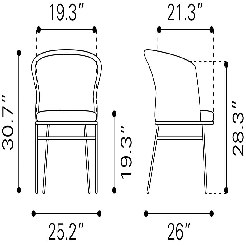 Zuo Modern dining chair freycinet black specification drawing